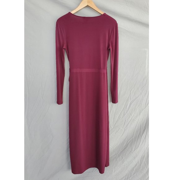 Dark Red Long Sleeve Wrap Dress - Picture 4 of 6